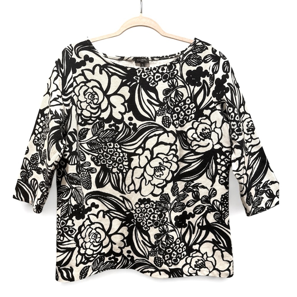 Talbots woman’s size X Floral Black and White Top